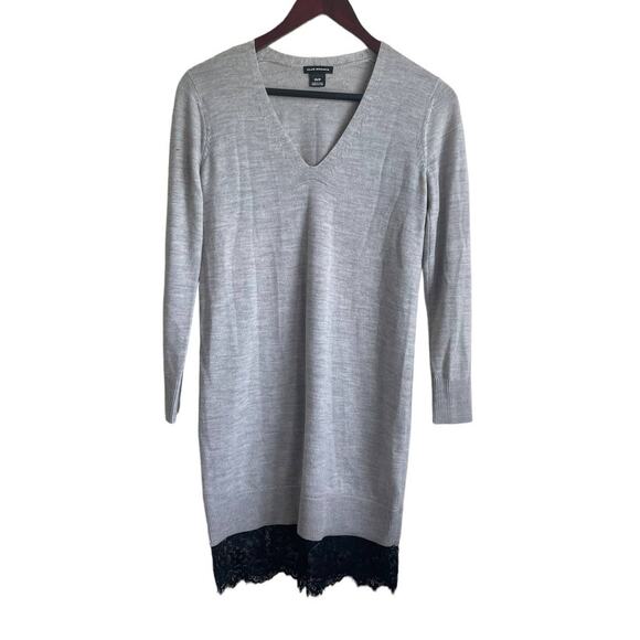 Club Monaco Women Sweater Dress XS Gray Lace‎ Hem Trim Knit Minimalistic Office - Picture 1 of 7